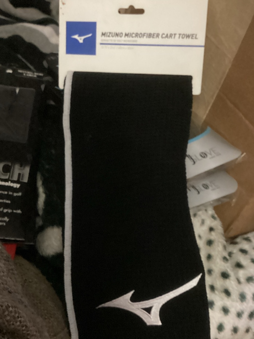 Mizuno Black Athletic Microfiber Cart Towel with White Trim